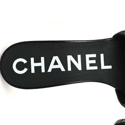 Chanel Lambskin Quilted Textured CC Mules 37 Black 8 of 10