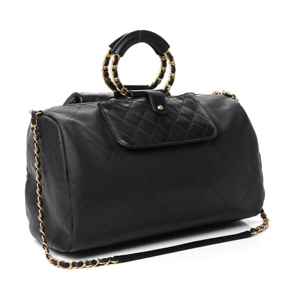 Chanel Grained Calfskin Lambskin Quilted Large Bowling Bag Black 3 of 10
