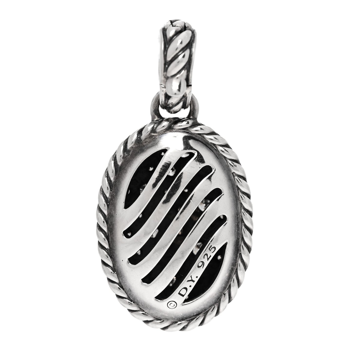 Sterling Silver Diamond Midnight Melange Oval Enhancer Pendant