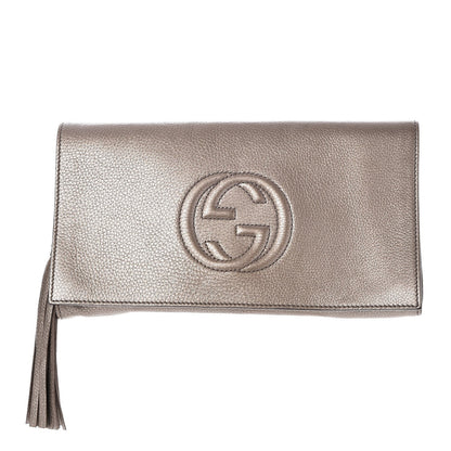 Gucci Metallic Pebbled Calfskin Medium Soho Clutch Golden Beige 1 of 7