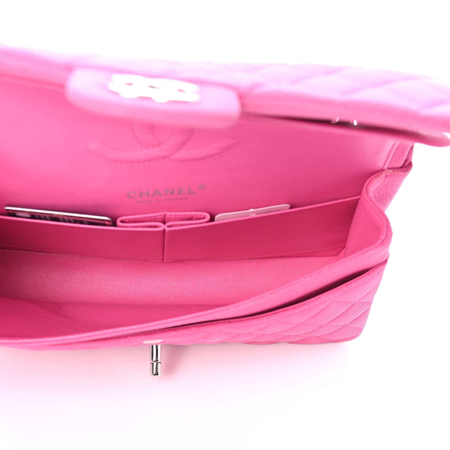 Iridescent Caviar Quilted Medium Double Flap Pink