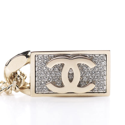 Chanel Crystal Dog Tag Charm Necklace Gold 5 of 6