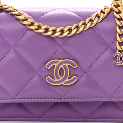 Chanel Lambskin Enamel Quilted Pending CC Clutch With Chain Purple 8 of 14