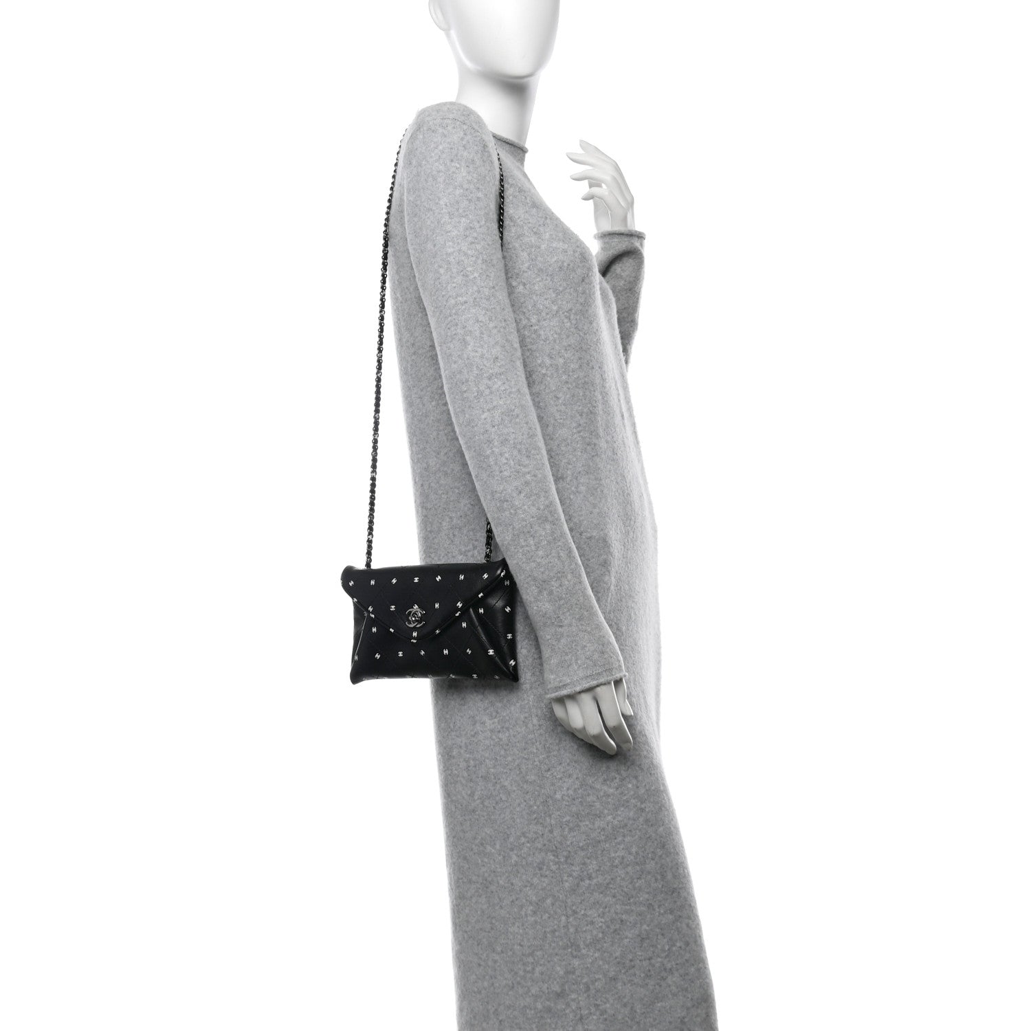 Chanel Printed Lambskin Logo CC Envelope Clutch With Chain Black White 2 of 10