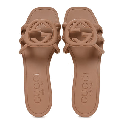 Gucci Rubber Interlocking G Womens Slide Sandals 36 Vintage Camel 2 of 9