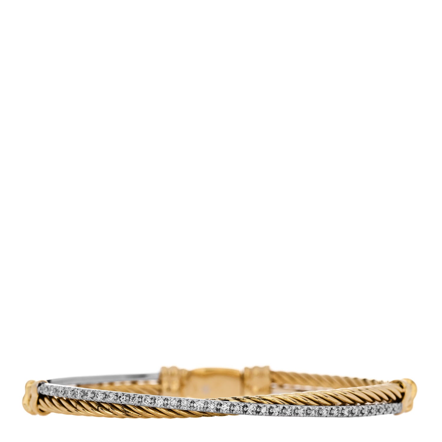 David Yurman 18K White Yellow Gold Diamond Crossover Bracelet 1 of 4