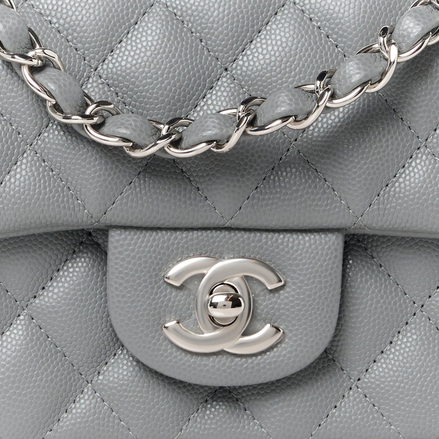 Caviar Quilted Mini Rectangular Flap Grey
