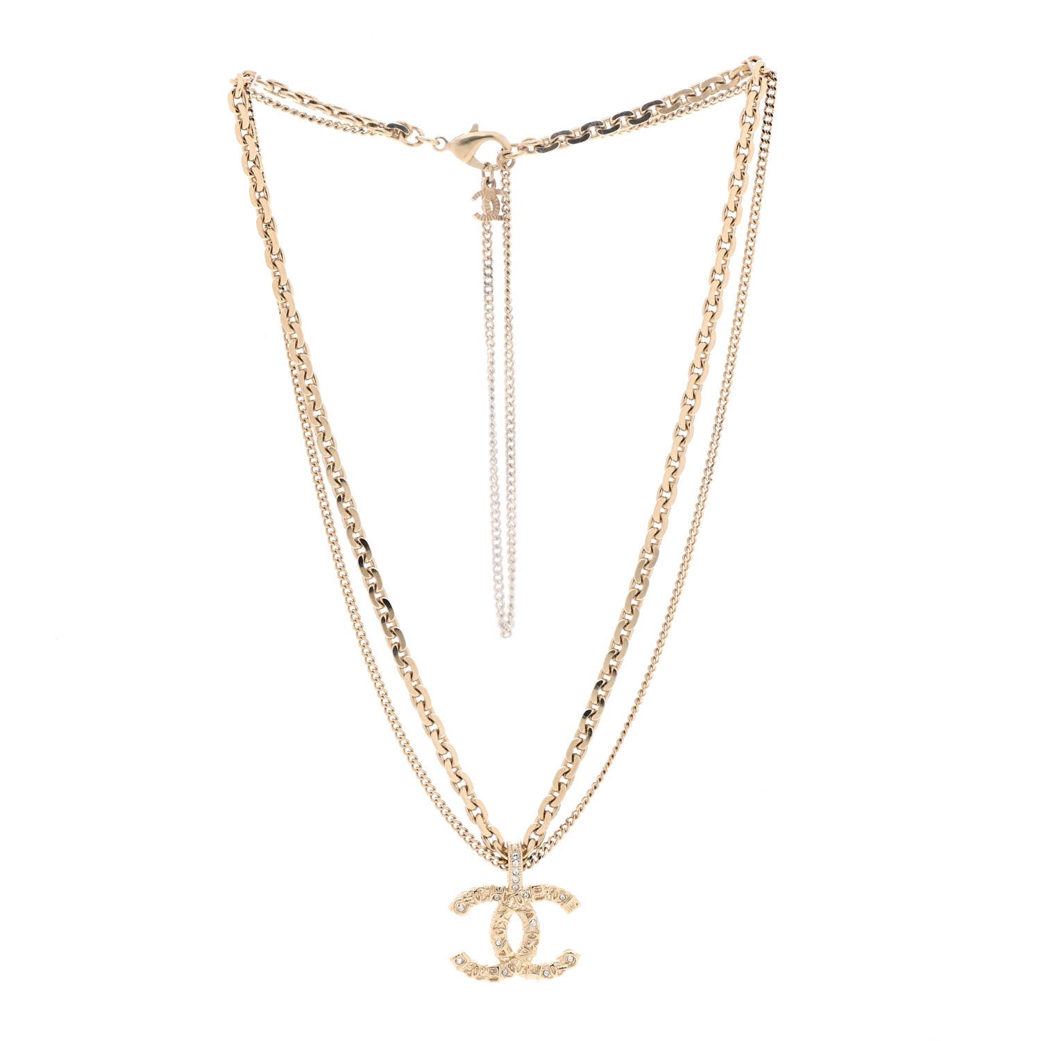 Chanel Crystal CC Multi Strand Chain Necklace Gold 3 of 6