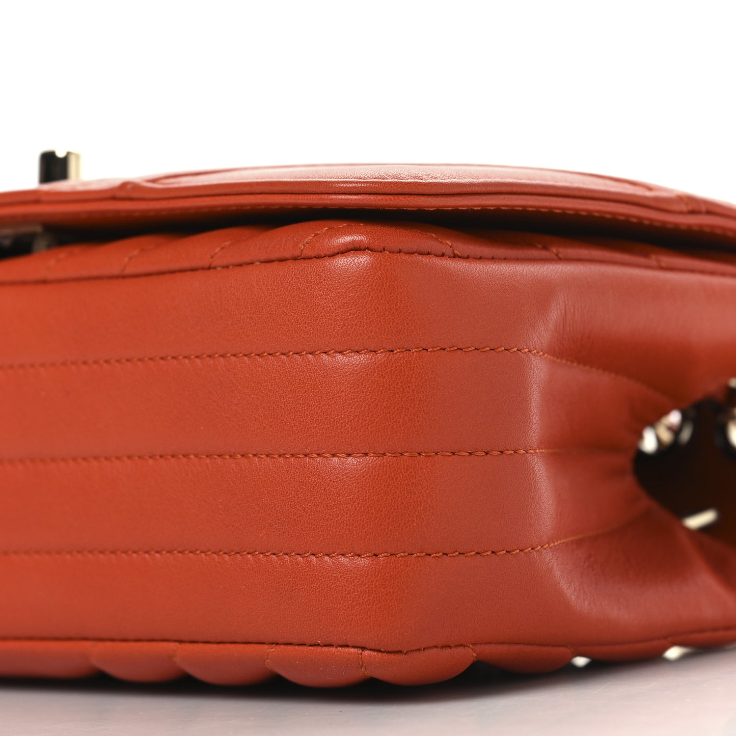 Calfskin Chevron Quilted Mini Statement Flap Dark Orange
