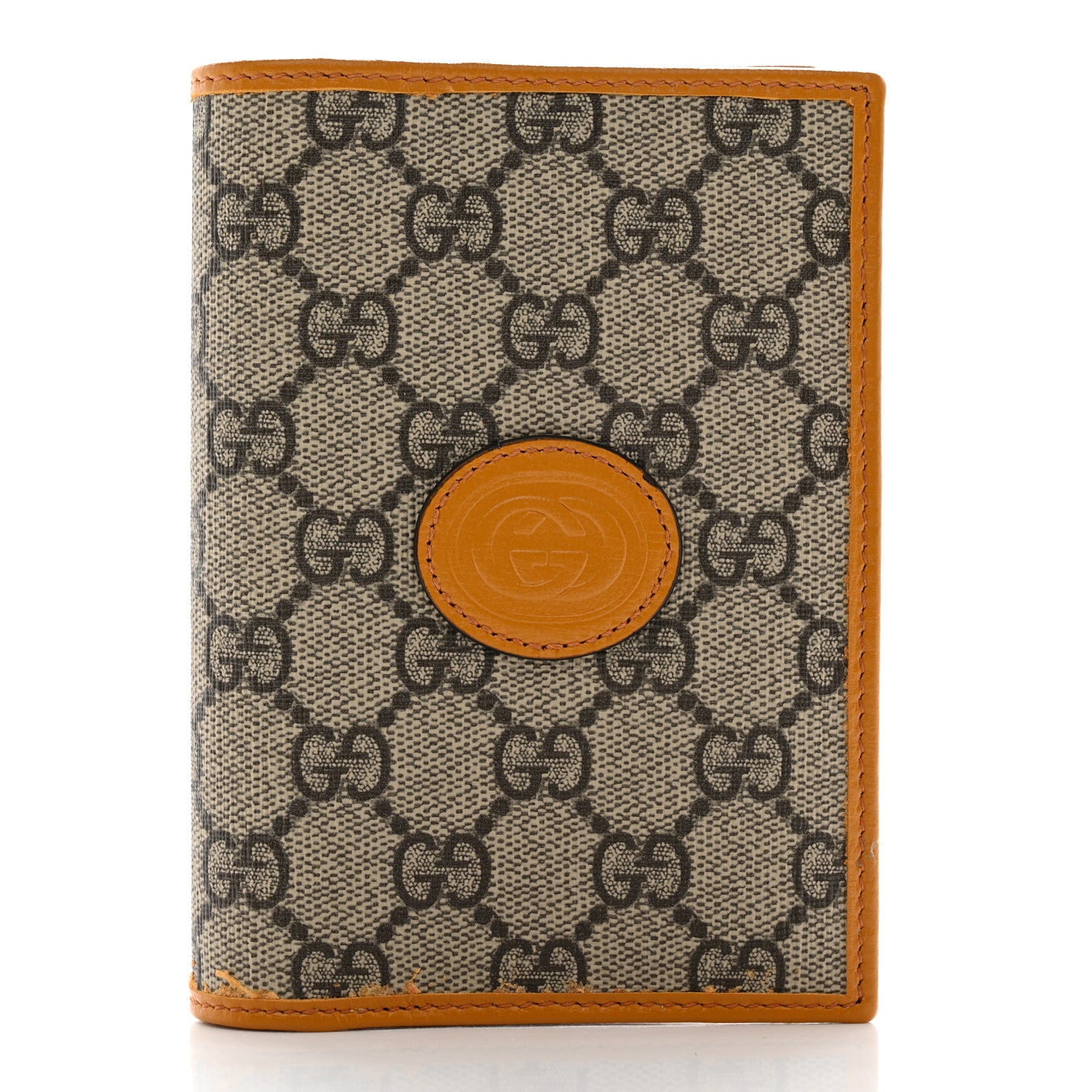 Gucci GG Supreme Monogram Textured Calfskin Retro Interlocking G Passport Case Beige Yellow 1 of 14