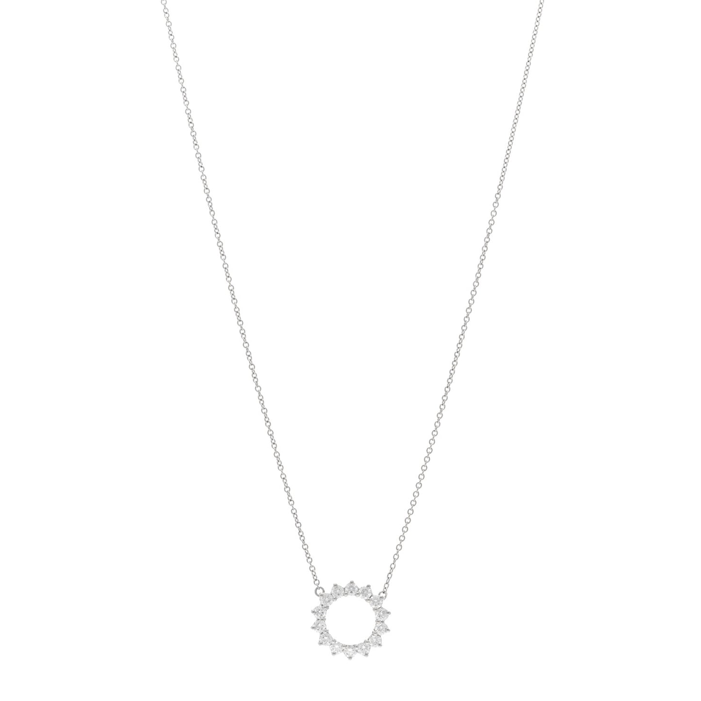 Platinum Diamond Small Open Circle Pendant Necklace