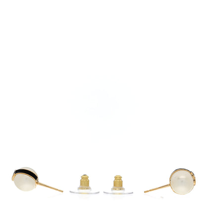 Chanel Pearl Metal CC Round Earrings White Black 3 of 5