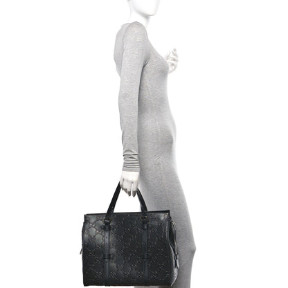 Gucci Calfskin GG Tennis Embossed Tote Bag Black 2 of 10