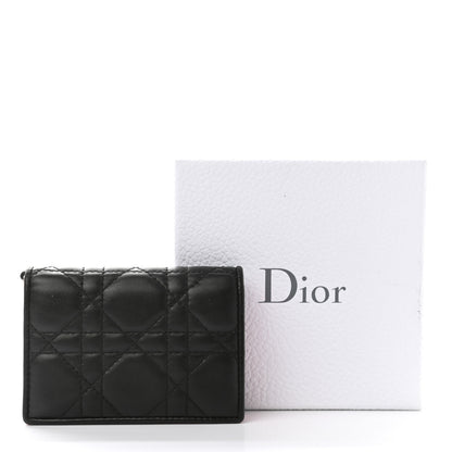 Christian Dior Lambskin Cannage Bi-Color Small Lady Dior Flap Card Holder Black Pink 8 of 9
