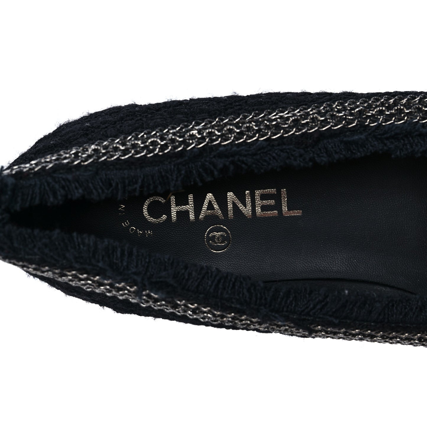 Tweed Patent Cap Toe Ballerina Flats 40 Black