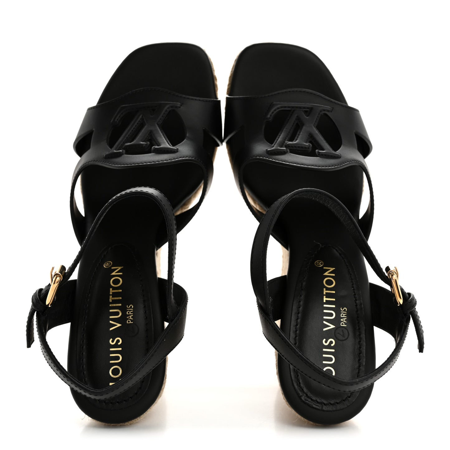 Calfskin LV Isola Espadrille Wedge Sandals 39 Black