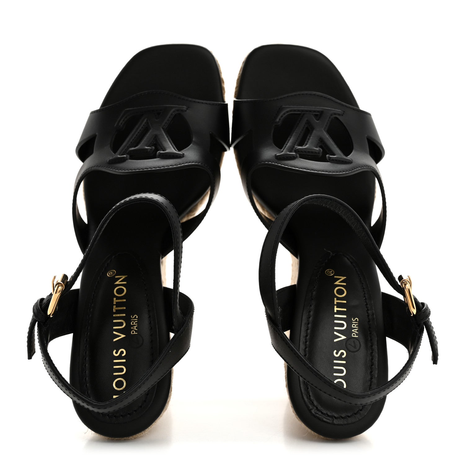 Louis Vuitton Calfskin LV Isola Espadrille Wedge Sandals 39 Black 2 of 9