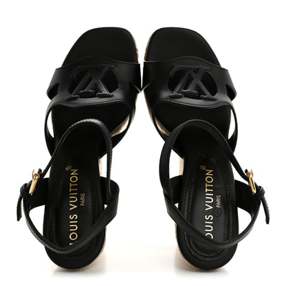 Louis Vuitton Calfskin LV Isola Espadrille Wedge Sandals 39 Black 2 of 9