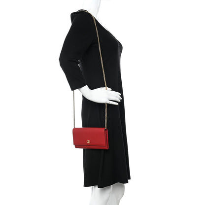 Gucci Dollar Calfskin Mini GG Marmont Chain Wallet Hibiscus Red 2 of 8