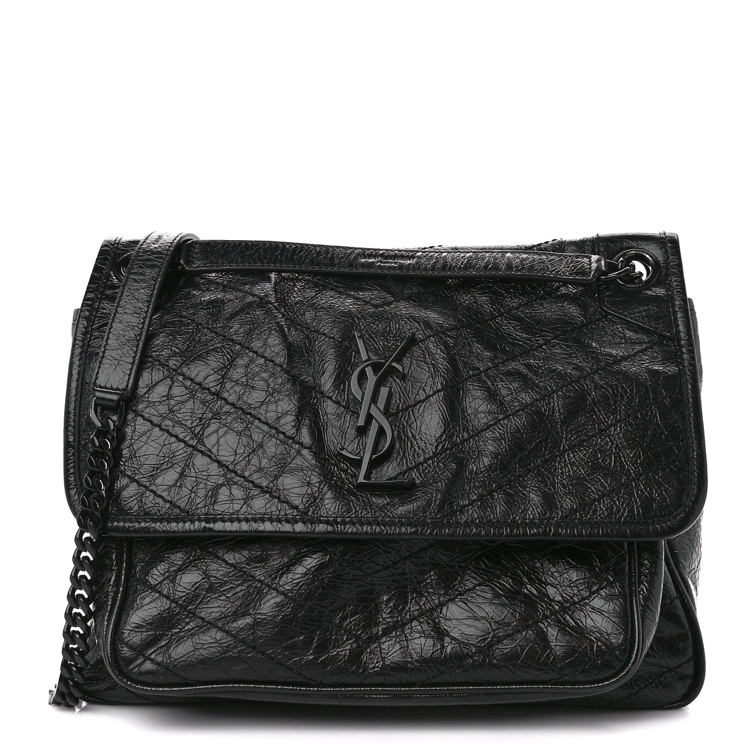 Saint Laurent Crinkled Calfskin Matelasse Monogram Medium Niki Chain Satchel Black 1 of 11