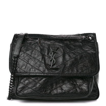 Saint Laurent Crinkled Calfskin Matelasse Monogram Medium Niki Chain Satchel Black 1 of 11