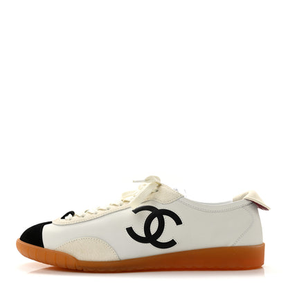 Chanel Calfskin Embossed Suede Sneakers 38.5 White Black 1 of 10