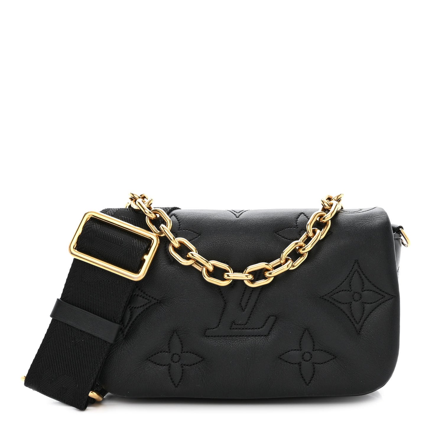 Calfskin Bubblegram Wallet On Strap Black