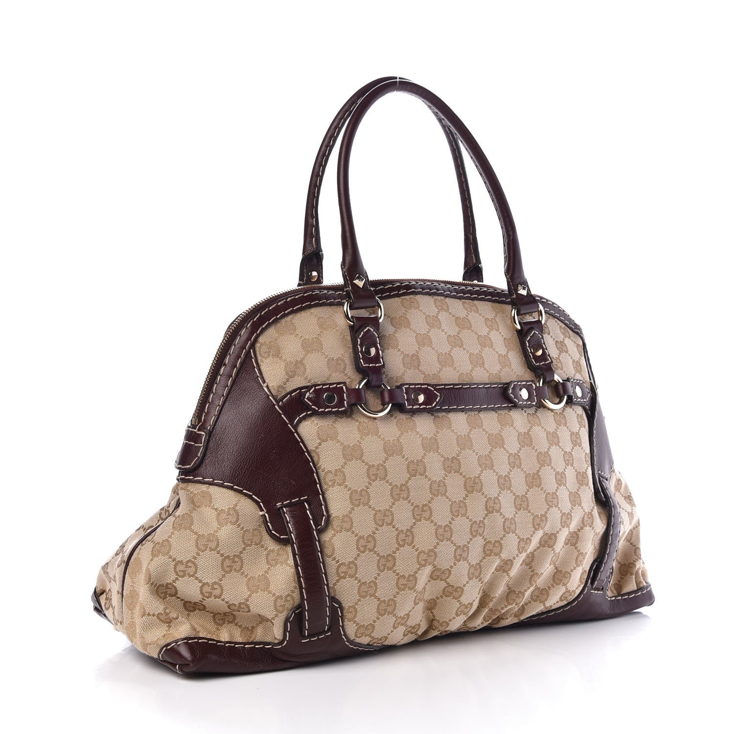 Gucci Monogram Medium Horsebit Nail Boston Brown 3 of 11