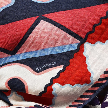 Hermes Cashmere Silk Appaloosa Des Steppes Shawl 140 Creme Violet Rouge 5 of 6
