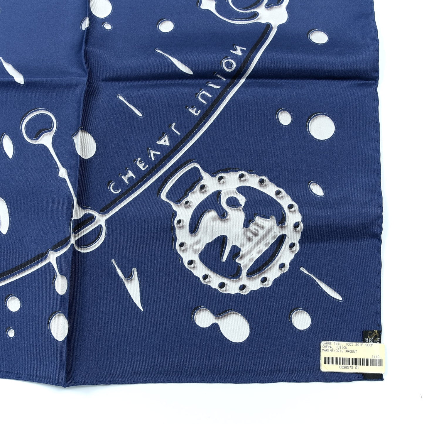 Silk Cheval Fusion Scarf 90 Marine Gris Argent