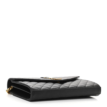 Saint Laurent Grain De Poudre Mixed Matelasse Triquilt Monogram Chain Wallet Black 4 of 13