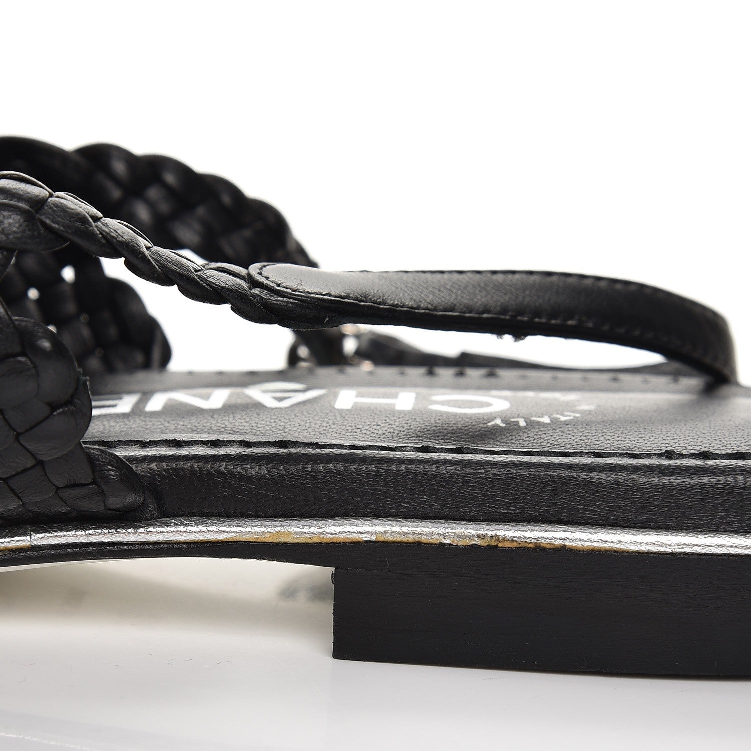 Chanel Braided Lambskin Patent Cap Toe CC Slingback Sandals 36.5 Black 9 of 11