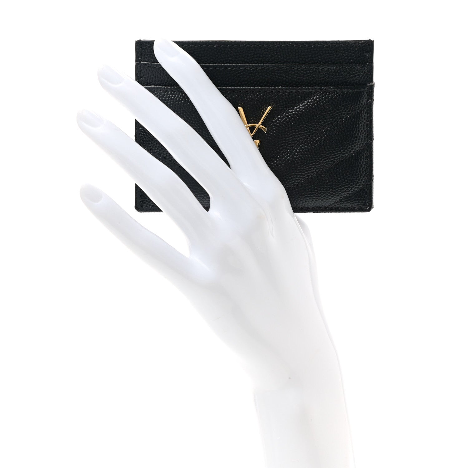 Saint Laurent Grain De Poudre Matelasse Chevron Monogram Credit Card Case Black 2 of 8