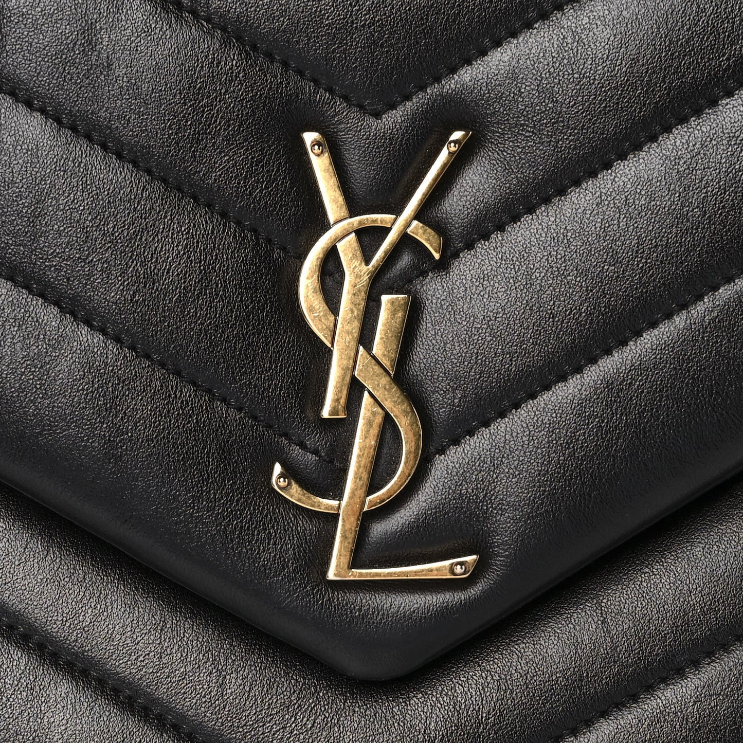 Calfskin Y Quilted Monogram Medium Loulou Chain Satchel Black