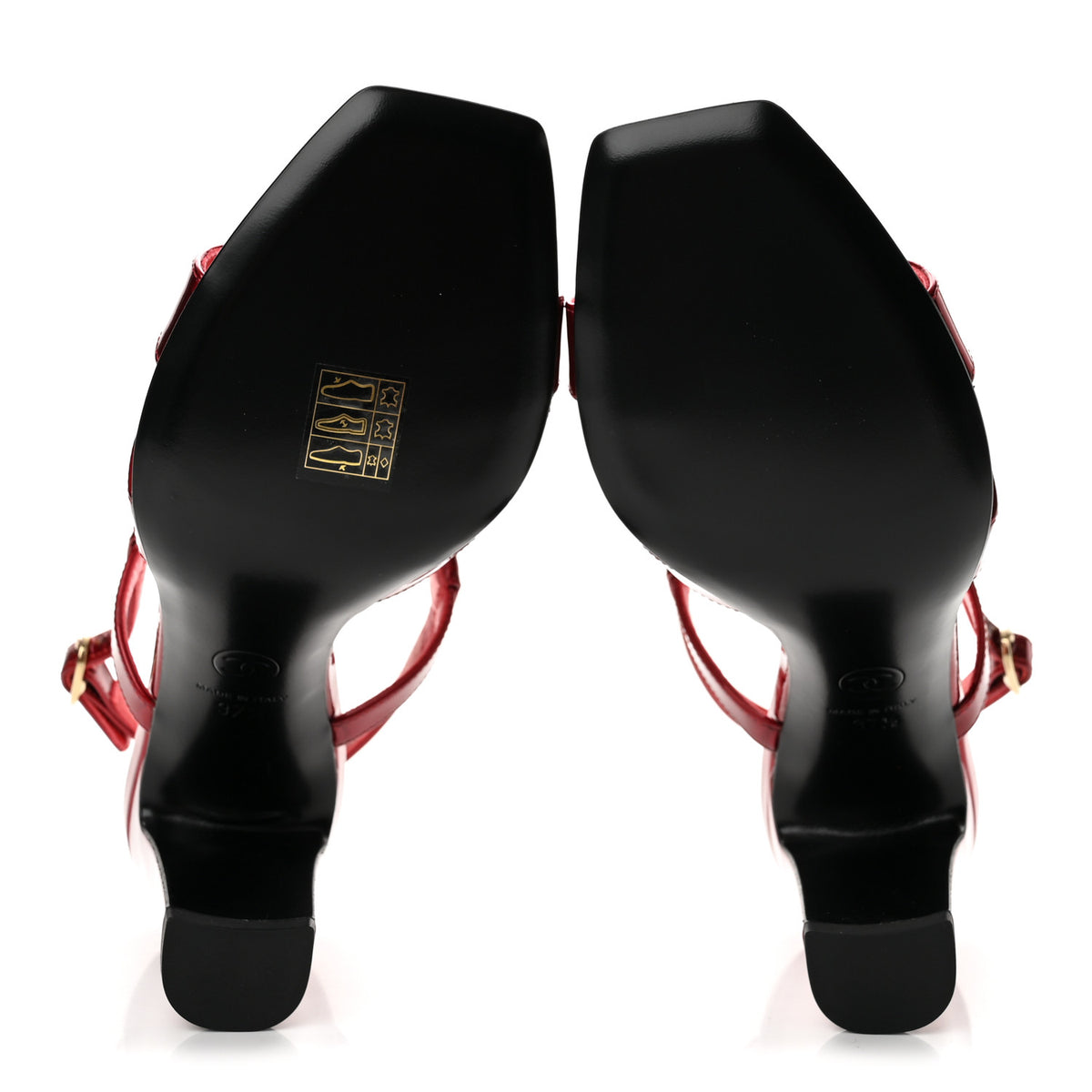 Laminated Calfskin Block Heel Sandals 37.5 Red