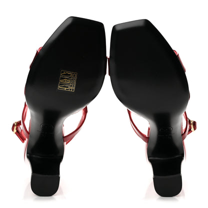 Chanel Laminated Calfskin Block Heel Sandals 37.5 Red 6 of 10