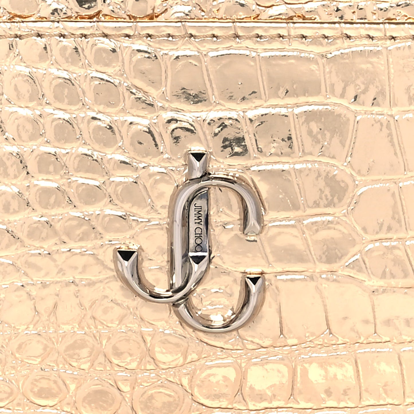 Metallic Calfskin Crocodile Embossed Umika Card Holder Light Gold