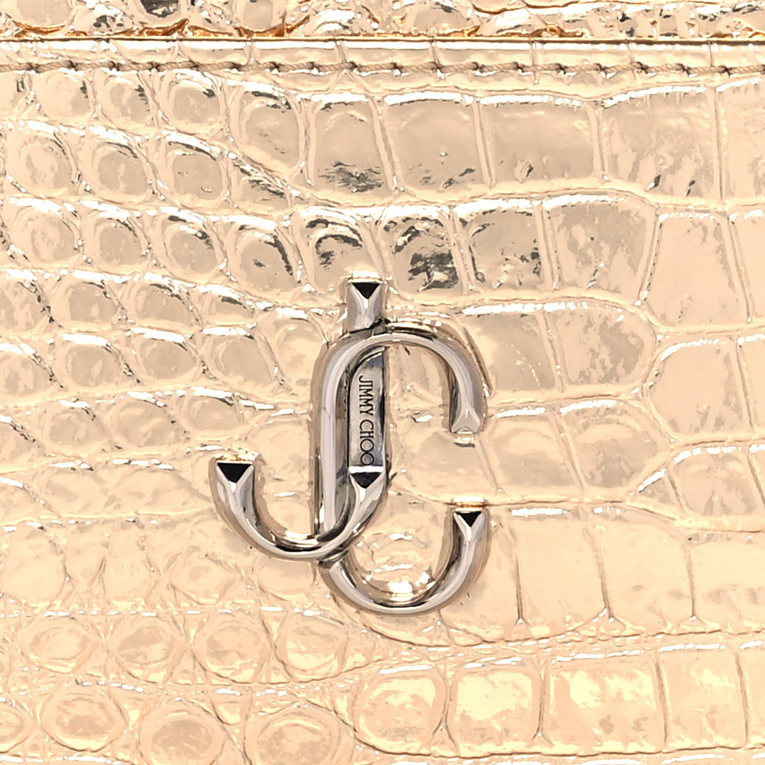 Jimmy Choo Metallic Calfskin Crocodile Embossed Umika Card Holder Light Gold 7 of 8