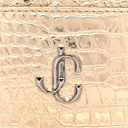 Jimmy Choo Metallic Calfskin Crocodile Embossed Umika Card Holder Light Gold 7 of 8