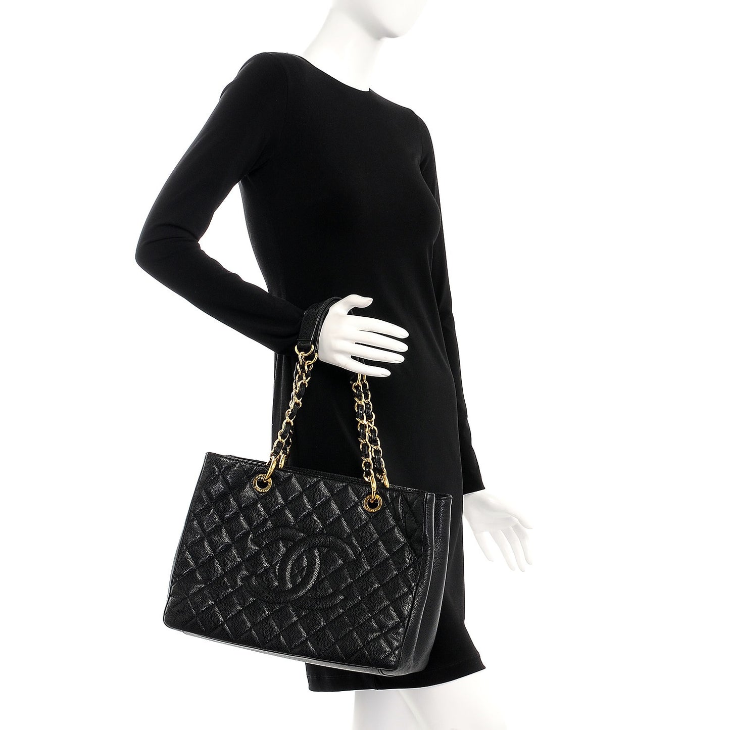 Caviar Quilted Grand Shopping Tote GST Black