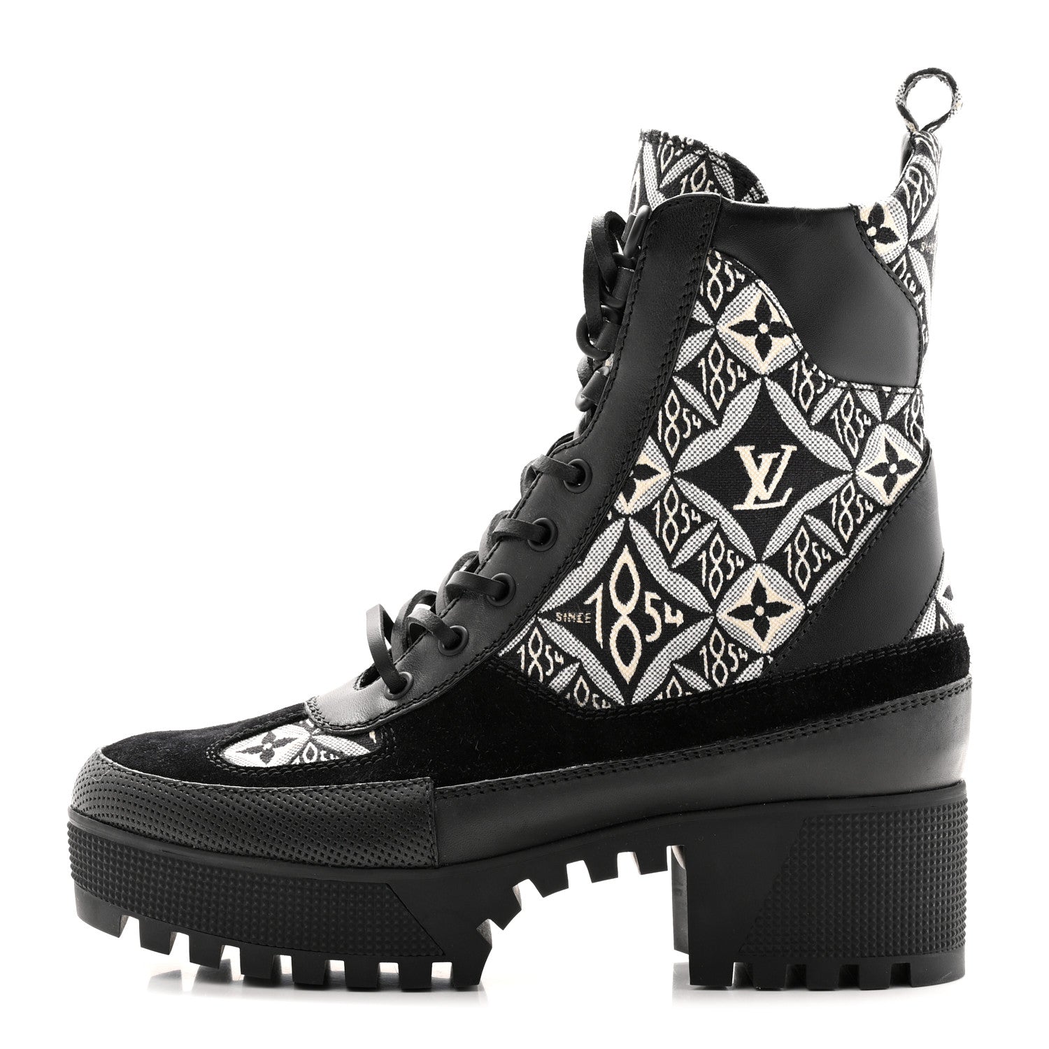 Louis Vuitton Suede Calfskin Jacquard Since 1854 Laureate Platform Desert Boots 37.5 Black 1 of 11