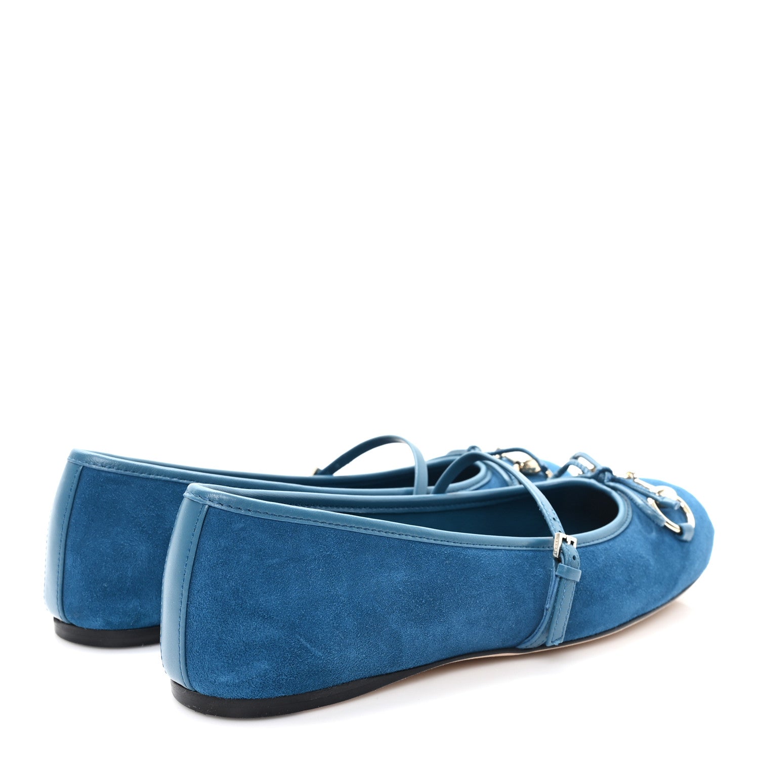Gucci Kid Scamosciato Horsebit Ballet Flats 37.5 Deep Acqua 5 of 10