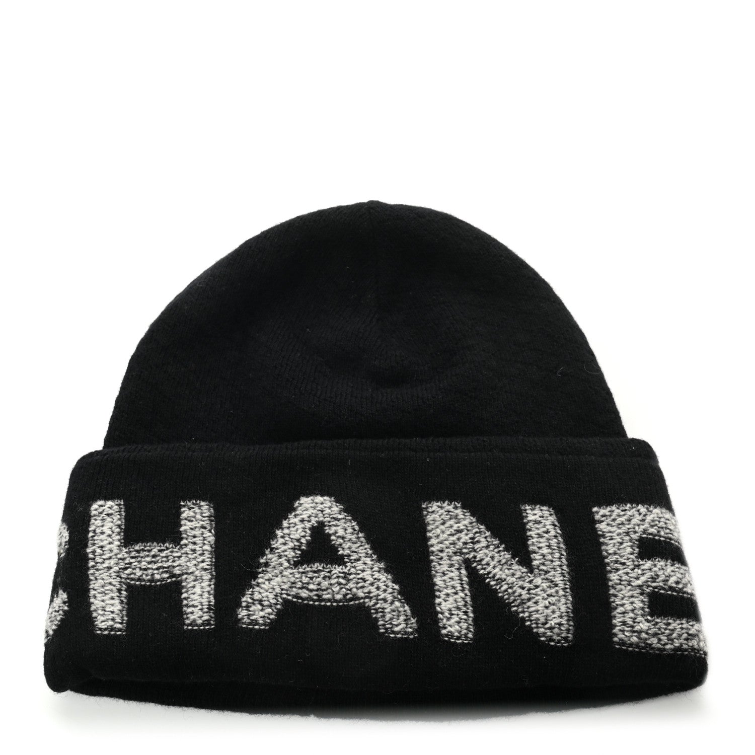 Chanel Cashmere Logo Beanie Hat Black Light Grey 1 of 4