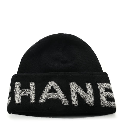 Chanel Cashmere Logo Beanie Hat Black Light Grey 1 of 4