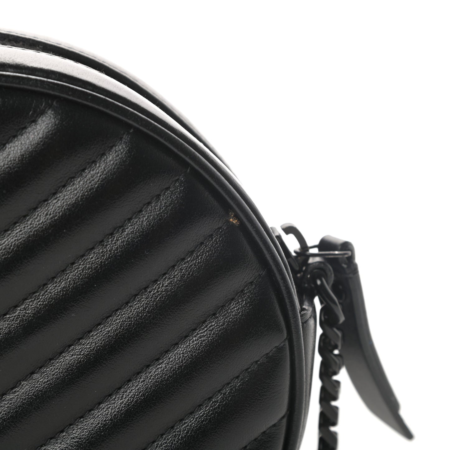Calfskin Matelasse Chevron Round Vinyle Camera Bag Black