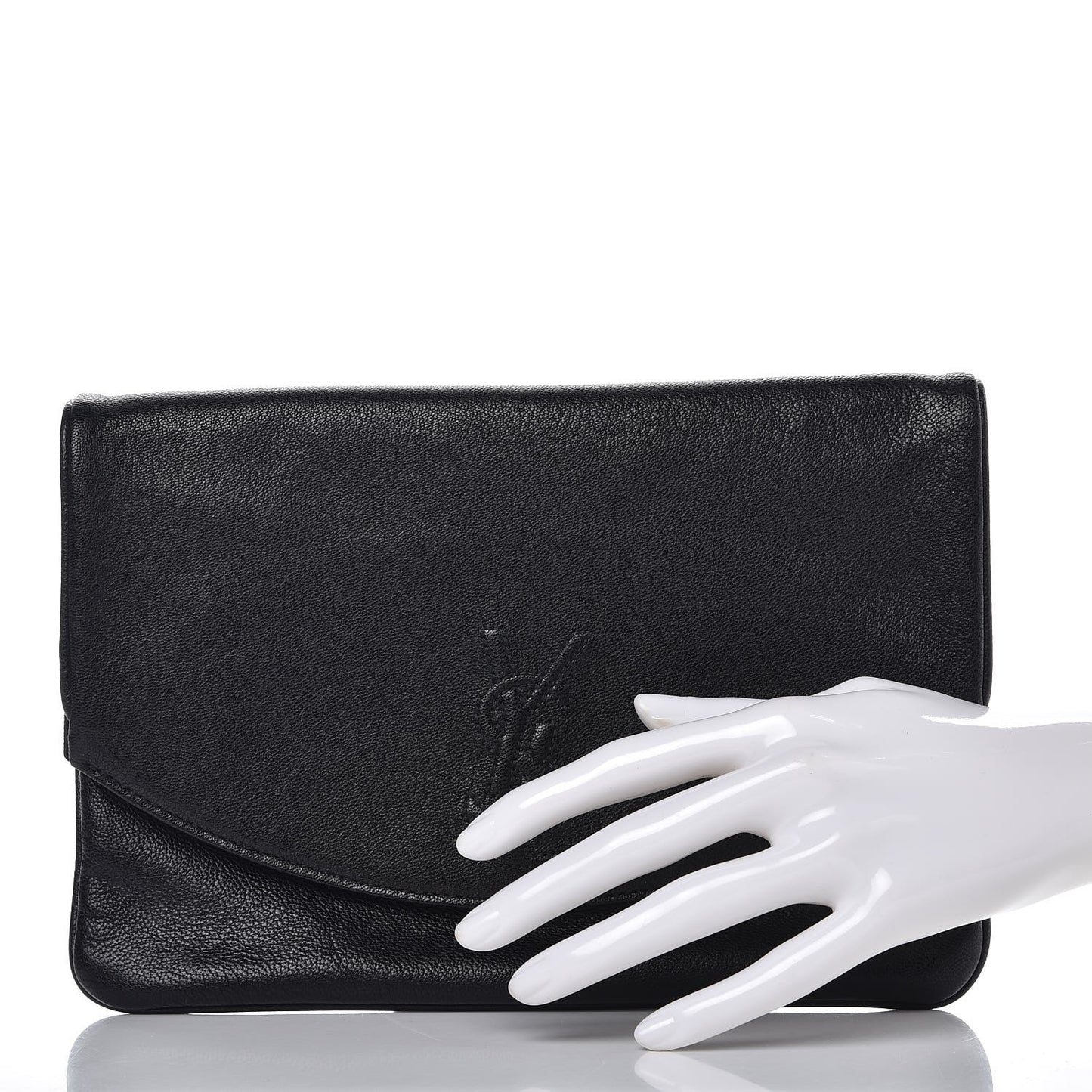 Chevre Monogram Fold Over Clutch Black