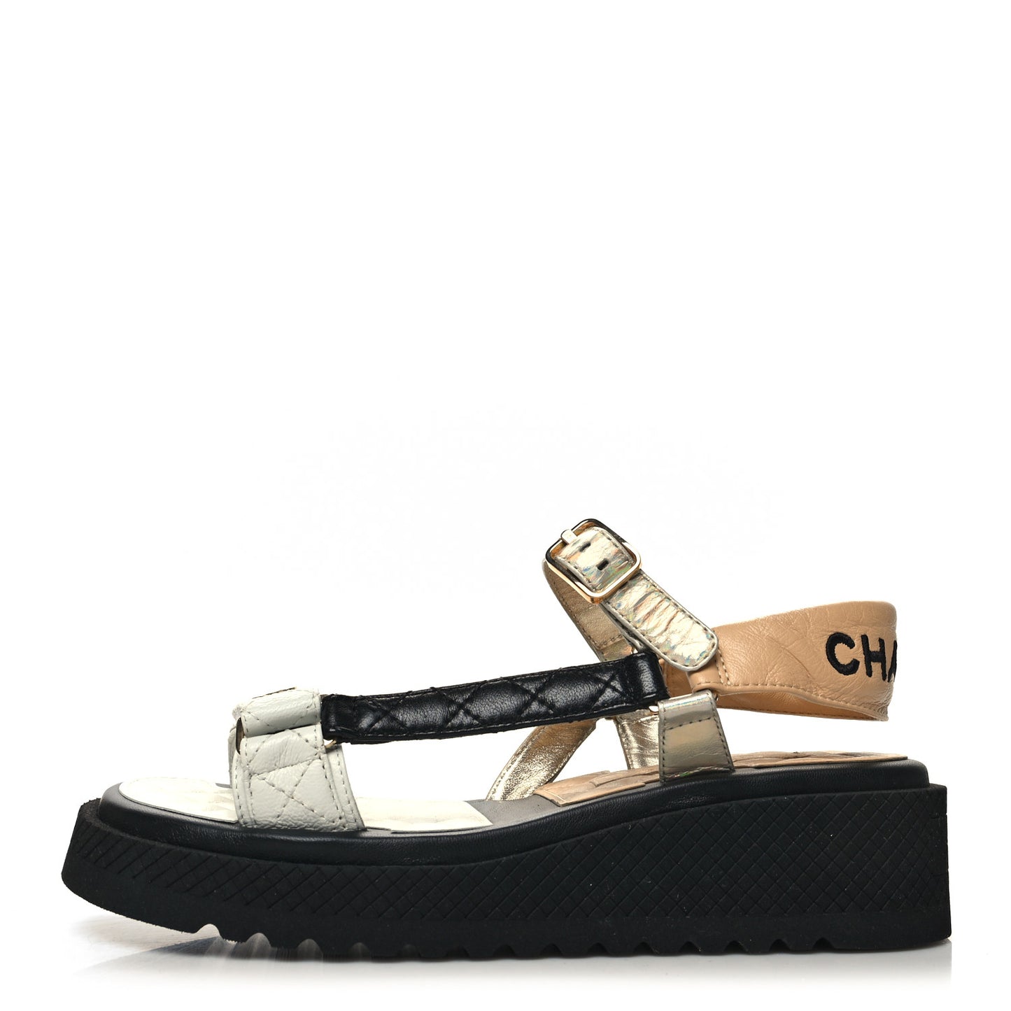 Lambskin Logo Platform Sandals 38 Beige Gold White