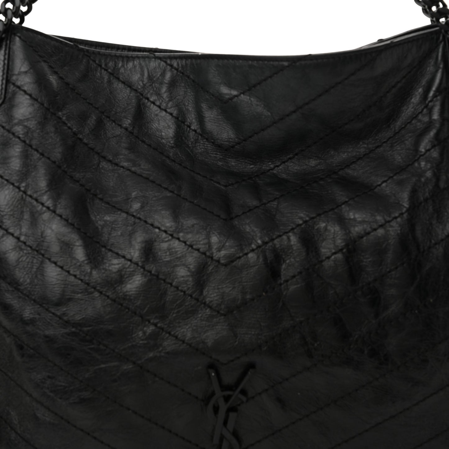 Crinkled Calfskin Matelasse Monogram Large Niki Shopper Tote Black