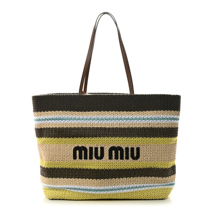 Miu Miu Raffia Crochet Stripe Tote Bag Tundra Limone Natural 1 of 10