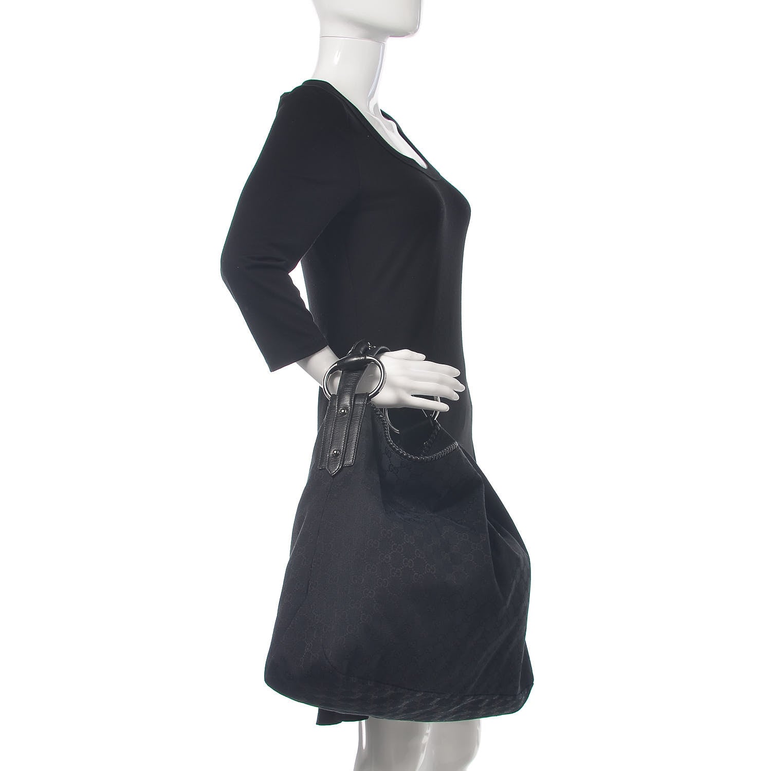 Gucci Monogram Large Horsebit Chain Hobo Black 2 of 11